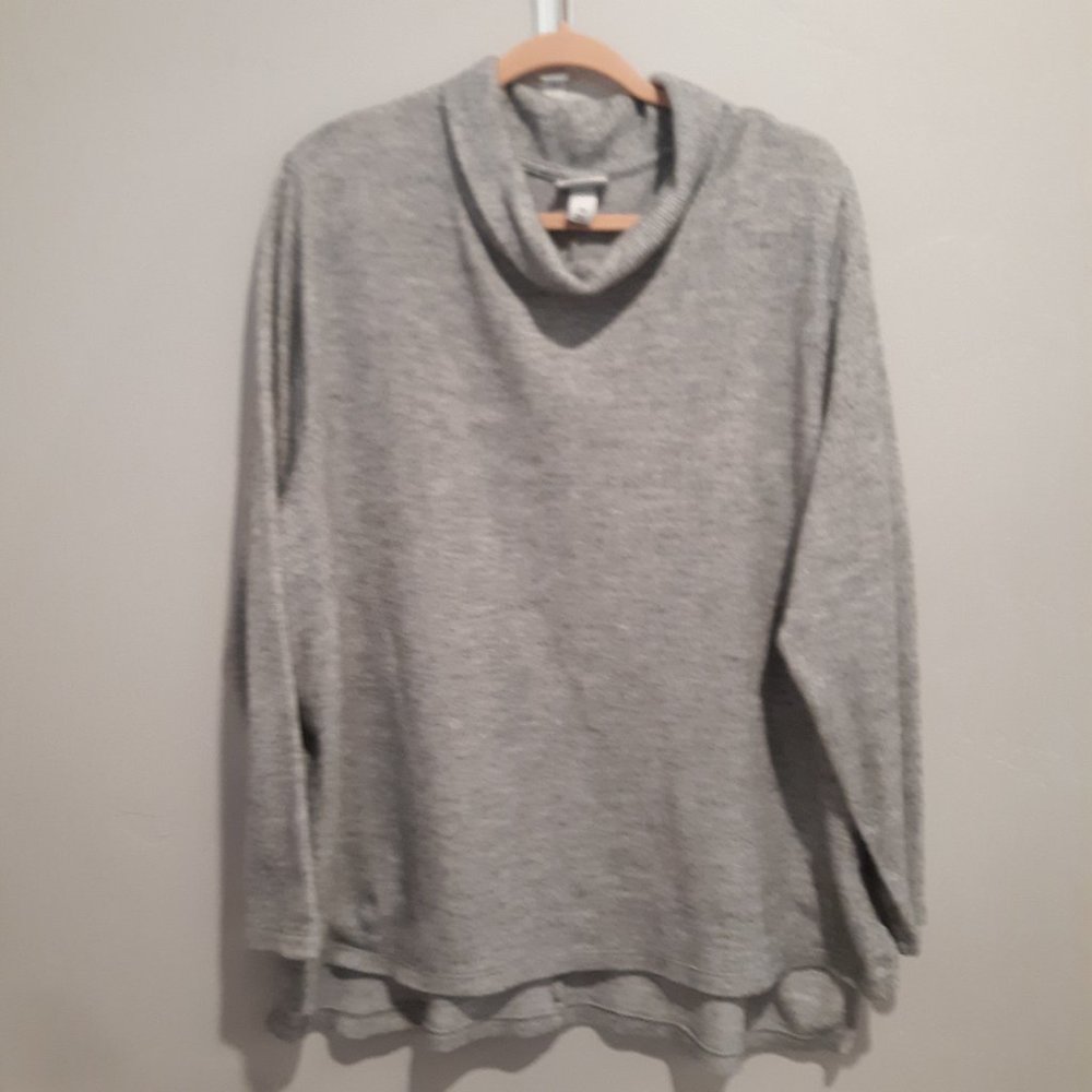 Gray Hi-Lo Long Sleeved Cowl Neck Sweater Size 2X